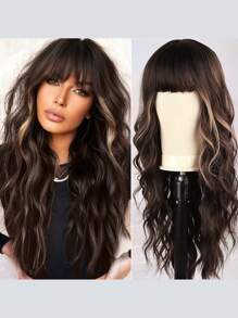 万圣节服装假发合成耐热假发多色棕色 26 英寸长水波纹卷发全机器制造日常使用高品质女士角色扮演自然外观优质合成柔软假发 - 彩色 - 查看 1