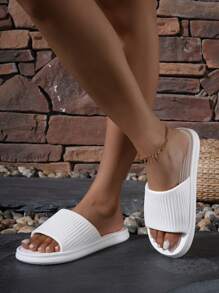 Women's Eva Material White Stripe Flat Highly Attractive Bathroom Anti-Skid And Odor-Proof Light Home Slippers