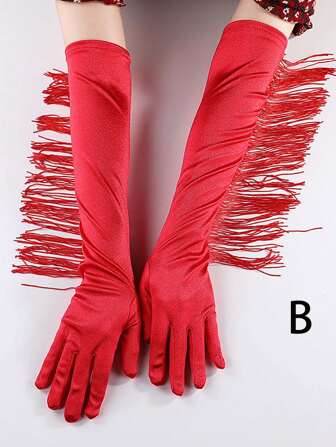 1pc Ritual Party Dance Performance Gloves Costume Accessories Fringe Silk Sexy Gloves Perfect For Music Festivals And Country Concerts Halloween