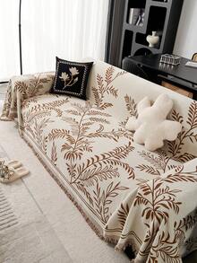 1 tấm vải bọc ghế sofa họa tiết hoa Chenille, thân thiện với vật nuôi, có thể giặt bằng máy, phù hợp với ghế sofa 1 chỗ ngồi, 2 chỗ ngồi, 3 chỗ ngồi, 4 chỗ ngồi, phong cách Ins - màu nâu - Xem 3