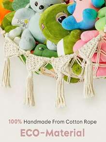 1入組大號毛絨玩具收納網,以及小型毛絨玩具或毛絨玩偶網或吊床。毛絨玩具收納架,編織玩具吊床,用於毛絨玩具和毛絨玩具,柔軟的角落懸掛網 - 米色 - 查看 5