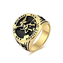 Nhẫn Tổng lãnh thiên thần Thánh Michael bằng thép không gỉ cổ điển, Nhẫn Signet cá nhân hóa dành cho nam - Vàng - Xem 9
