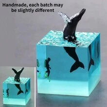 1pc Ocean Resin Whale | Killer Whale | White Whale | Shark | 5cm Cube Ornament | Twelve Zodiac Animal Whale | Birthday Gift | Bedside Table Decor | Night Light | Shark Decoration | Novel Valentine's Day Gift For Bedroom | Ocean Whale Crystal Resin Light Decoration, Some Parts Random Pattern - Multicolor - View 3