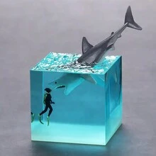 1pc Ocean Resin Whale | Killer Whale | White Whale | Shark | 5cm Cube Ornament | Twelve Zodiac Animal Whale | Birthday Gift | Bedside Table Decor | Night Light | Shark Decoration | Novel Valentine's Day Gift For Bedroom | Ocean Whale Crystal Resin Light Decoration, Some Parts Random Pattern - Multicolor - View 6