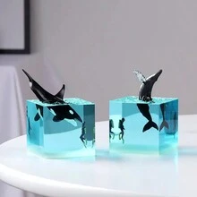 1pc Ocean Resin Whale | Killer Whale | White Whale | Shark | 5cm Cube Ornament | Twelve Zodiac Animal Whale | Birthday Gift | Bedside Table Decor | Night Light | Shark Decoration | Novel Valentine's Day Gift For Bedroom | Ocean Whale Crystal Resin Light Decoration, Some Parts Random Pattern - Multicolor - View 4