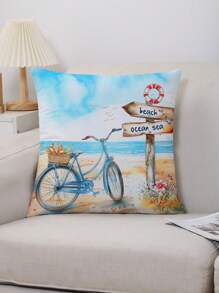 4 Stücke/set Buchstabe & Strandszenerie Kissenbezüge, Moderner Stil Samt Druck Kissenbezug, Heimdekoration Ohne Füllung, Geeignet Für Sofa/schlafzimmer