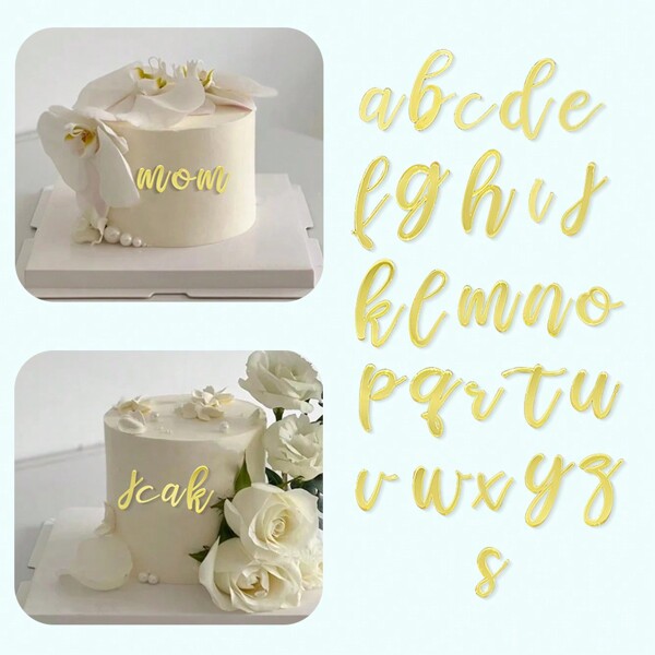 1set Cake Decor Golden Acrylic 26 English Letters DIY Personalise Name Cake Topper For Wedding Birthday Party Cake Decor,Christmas