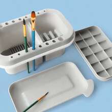 1 件多功能塑膠刷清洗器、便攜式水彩畫調色盤、3 件/套刷子清潔桶 - 灰色 - 查看 2