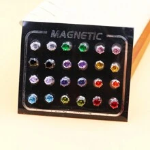 12pairs/Set Stainless Steel Claw Crystal & Cubic Zirconia Non-Piercing Magnet Magnificent Earrings - White - View 10