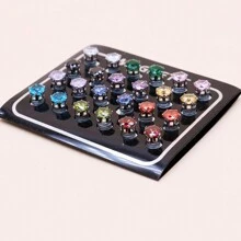 12pairs/Set Stainless Steel Claw Crystal & Cubic Zirconia Non-Piercing Magnet Magnificent Earrings - White - View 3