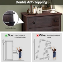 HIFYOBRO 5 Drawers Dresser Chests, Double Anti-Toppling Dressers Cabinets, Tall Closet Dresser With Drawer, Wooden Organizer,Storage Cabinet For Bedroom/Living Room/Nursery/Hallway
