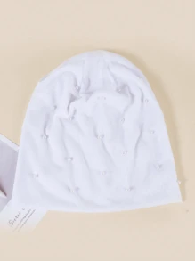 優雅1入女士黑色假珍珠和熱鑽飾釘毛帽，適用於秋冬戶外活動和產後 - 黑色 - 查看 7