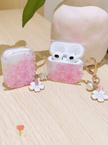 适用于苹果Pro的透明樱花保护壳，可爱樱花3耳机保护套，苹果Pro 2保护套带挂链，不含耳机 - 粉色 - 查看 3