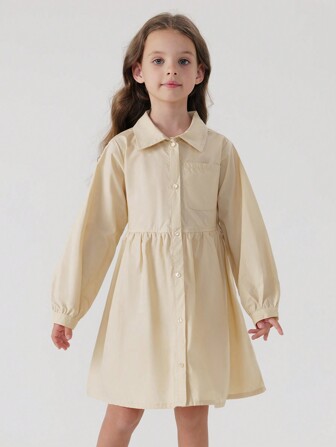 MARC&JANIE 春季年輕女孩的休閒活力校園風牛仔襯衫連衣裙,長袖款式