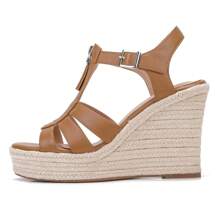 Classic High Heel Platform Wedge Heels For Women Ankle Strap Round Open Toe Summer Platform Dress Sandals Pumps With Zipper Design For Casual Beach Shopping - màu nâu - Xem 2