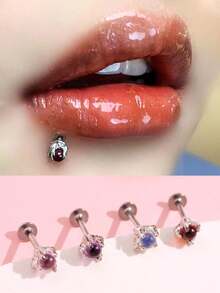 1pc Creative Stainless Steel Dragon Claw Shaped Stone Labret Lip Piercing Jewelry For Women - A - View 1