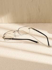 1 件装金属无框方形装饰变色眼镜男士透明眼镜配件 - 銀色 - 查看 3