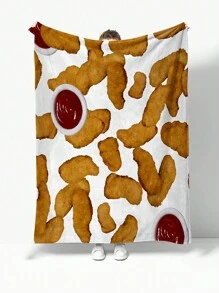 1pc Cartoon Style Fried Chicken Pattern Flannel Blanket, Home Use Gift For Fried Chicken Lovers. Suitable For Daily, Birthday, Anniversary And Festival Occasions. - Multicolor - View 1