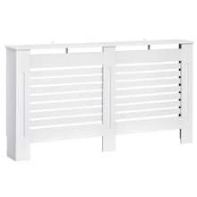 HOMCOM Radiator Cover, Modern MDF White Painted Cabinet With Horizontal Slats For Living Room, Bedroom, 152L X 19W X 81H Cm - White - View 2