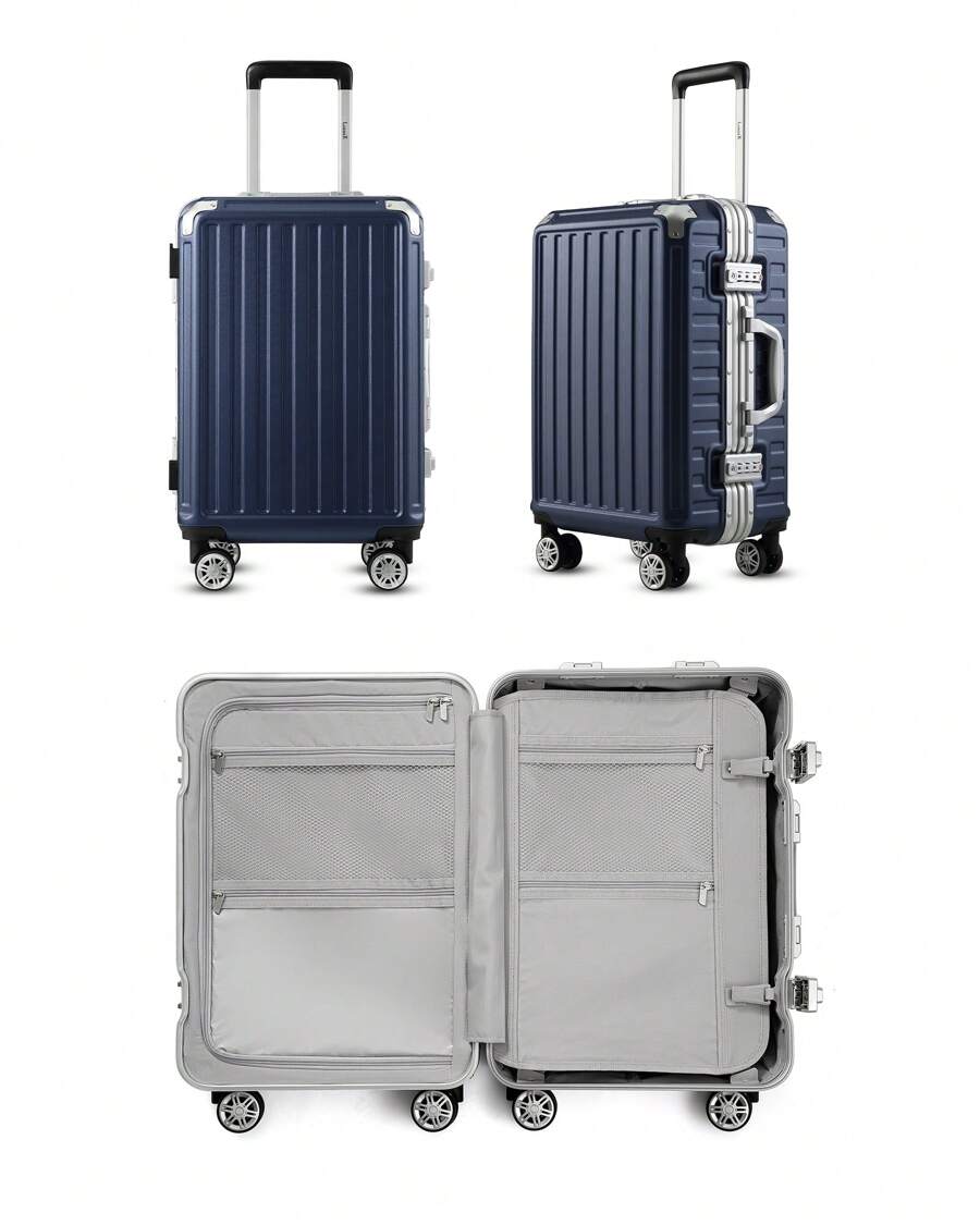 Carry On Luggage With Aluminum Frame, Polycarbonate Zipperless Luggage