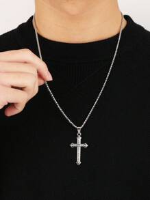 1 Stück Einfaches Cross Anhänger Halskette Mit Diamanten Besetzt, Edelstahl, Vielseitig, High-end, Halskette Für Pullover, Vollständig Mit Diamanten Besetzte Cross Halskette, Europäischen Und Amerikanischen Anhänger Für Männer Und Frauen, Täglich Zu Tragen