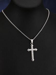 1 Stück Einfaches Cross Anhänger Halskette Mit Diamanten Besetzt, Edelstahl, Vielseitig, High-end, Halskette Für Pullover, Vollständig Mit Diamanten Besetzte Cross Halskette, Europäischen Und Amerikanischen Anhänger Für Männer Und Frauen, Täglich Zu Tragen