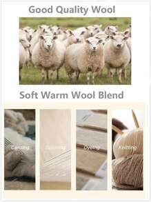 1pc Women Cashmere Wool Hooded Scarf Hat Warm Knit Beanie Bonnet With Drawstring Fake Collar Ear Face Protect Soft Balaclava Skullies - Mauve Purple - View 11