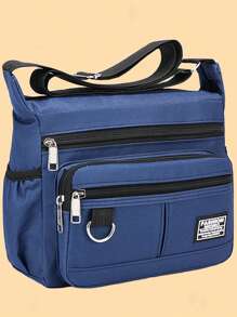 大容量多层防水牛津布单肩斜挎包，适合中老年人，旅行休闲男士包，尼龙单肩包，适合度假、上学、商务、休闲场合，个性化礼物，送给爸爸、丈夫、男友，圣诞节、感恩节趣味礼物，男士胸包、男士单肩包、男士手提包，皮革包 - 藍色 - 查看 1