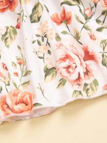 Conjunto de top de manga corta con dobladillo de encaje rosa y pantalón largo