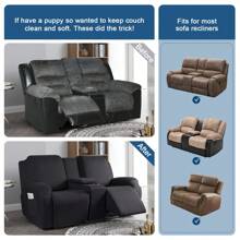 Solid Reclining Loveseat With Middle Console Couch Cover, 4 Piece Polyester Fabric Stretch Reclining Sofa Covers Chair Seat Covers For  Pets, Kids - màu đen - Xem 4