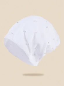 優雅1入女士黑色假珍珠和熱鑽飾釘毛帽，適用於秋冬戶外活動和產後 - 黑色 - 查看 6