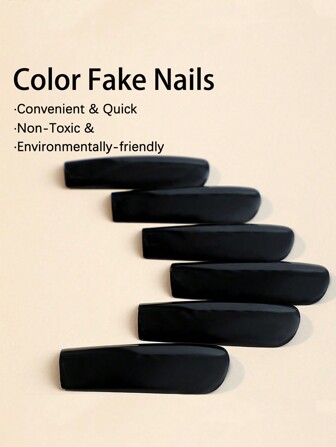 Black Press On Nails Long Fake Nails Square Full Cover Solid False Nails For Women And Girls 24PCS Nail Supplies