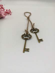1pc Alloy Keychain With Rope Decoration Pendant,Home Decor ,Room Decor,Wall Decor - Bronze - View 1