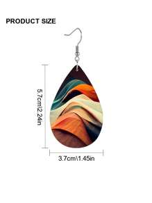 1 Pair Abstract Colored Mountain Peaks Shape Leather Earrings Lightweight Teardrop Faux Leather Ear Drops Suitable For Women Daily Wear Great Gift