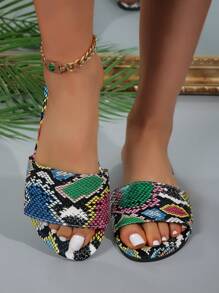 Fashionable Snake Skin Textured Slippers, Non-Slip & Wear-Resistant Flat Beach Sandals, Suitable For Outdoor Wear