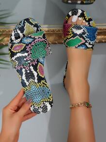 Fashionable Snake Skin Textured Slippers, Non-Slip & Wear-Resistant Flat Beach Sandals, Suitable For Outdoor Wear