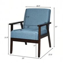 Gymax Wooden Upholstered Accent Chair Fabric Armchair Home Office