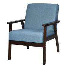 Gymax Wooden Upholstered Accent Chair Fabric Armchair Home Office
