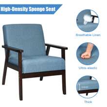 Gymax Wooden Upholstered Accent Chair Fabric Armchair Home Office