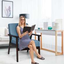 Gymax Wooden Upholstered Accent Chair Fabric Armchair Home Office