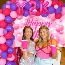 kreatwow 1入組Y2K生日派對背景布條，粉紅色女孩Y2K派對背景裝飾，Y2K早期2000年派對攝影背景，生日派對背景，Y2K主題派對用品