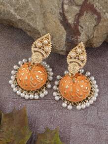 1pair Style Oil Drop Bell Shaped Earrings - Orange - View 5