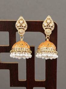 1pair Style Oil Drop Bell Shaped Earrings - Orange - View 1