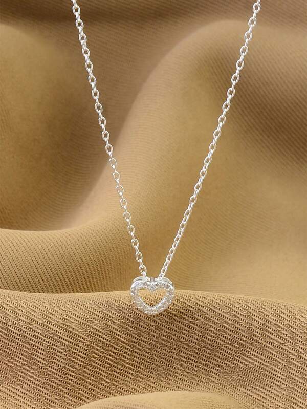 925 Sterling Silver Heart Pendant Necklace - Fashionable Elegant Hollow Out Design Women's Clavicle Chain