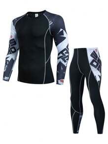 Boyfriend Style Męski do biegania, treningu i koszykówki Szybkoschnący kompresyjny strój fitness, elastyczne obcisłe spodnie i koszulka z długim rękawem, zestaw sportowy Boyfriend Style Męski dwuczęściowy strój