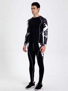 Boyfriend Style Męski do biegania, treningu i koszykówki Szybkoschnący kompresyjny strój fitness, elastyczne obcisłe spodnie i koszulka z długim rękawem, zestaw sportowy Boyfriend Style Męski dwuczęściowy strój