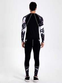 Boyfriend Style Męski do biegania, treningu i koszykówki Szybkoschnący kompresyjny strój fitness, elastyczne obcisłe spodnie i koszulka z długim rękawem, zestaw sportowy Boyfriend Style Męski dwuczęściowy strój