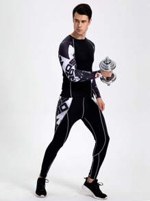 Boyfriend Style Męski do biegania, treningu i koszykówki Szybkoschnący kompresyjny strój fitness, elastyczne obcisłe spodnie i koszulka z długim rękawem, zestaw sportowy Boyfriend Style Męski dwuczęściowy strój