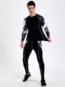 Boyfriend Style Męski do biegania, treningu i koszykówki Szybkoschnący kompresyjny strój fitness, elastyczne obcisłe spodnie i koszulka z długim rękawem, zestaw sportowy Boyfriend Style Męski dwuczęściowy strój