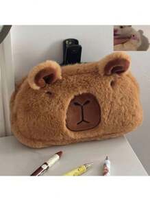 Capybara Plush Pencil Case Large Capacity Cartoon Pen Box Organizer Bag - Brown - View 3